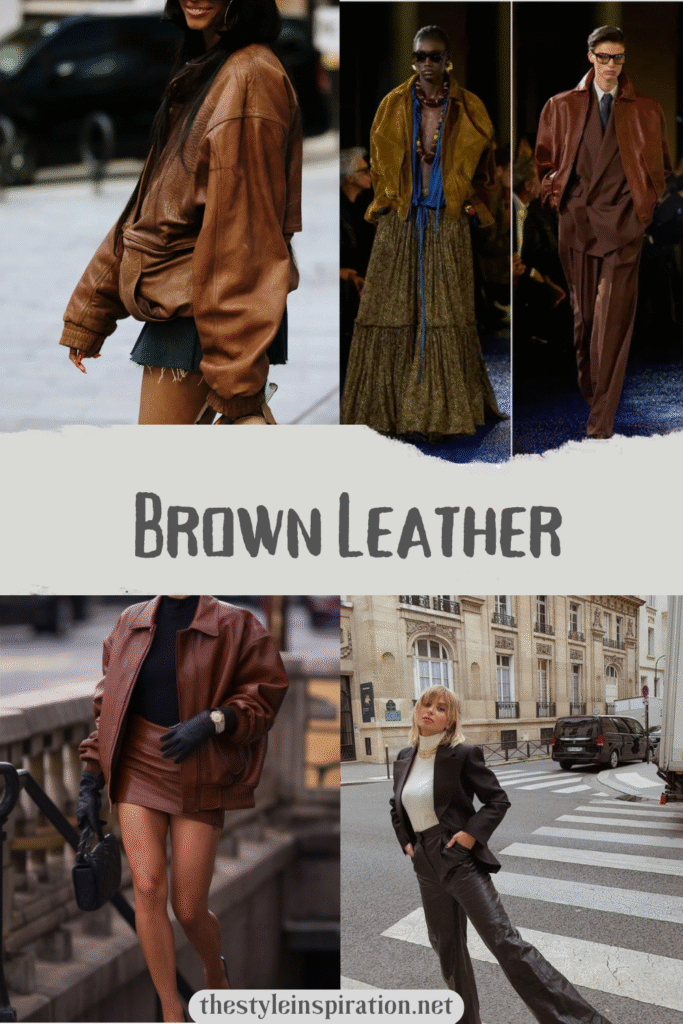 Brown Leather collage image and fall trend 2025