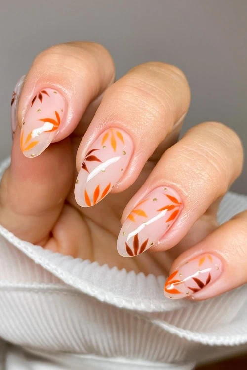 Fall nails Clear Nails with Leaf Stickers alt 