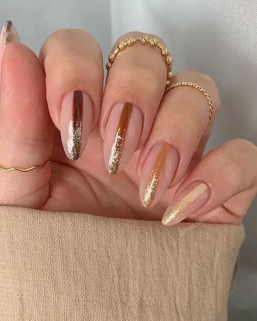 Fall Nails ideas Glittery Coffee Shades alt